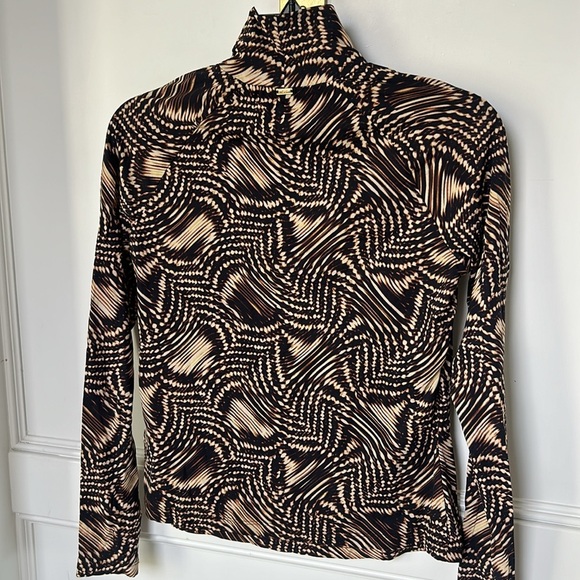 ST. JOHN SPORT Mock Neck Long Sleeve Psychedelic Design Brown Tan Petite XSMALL - Picture 2 of 16